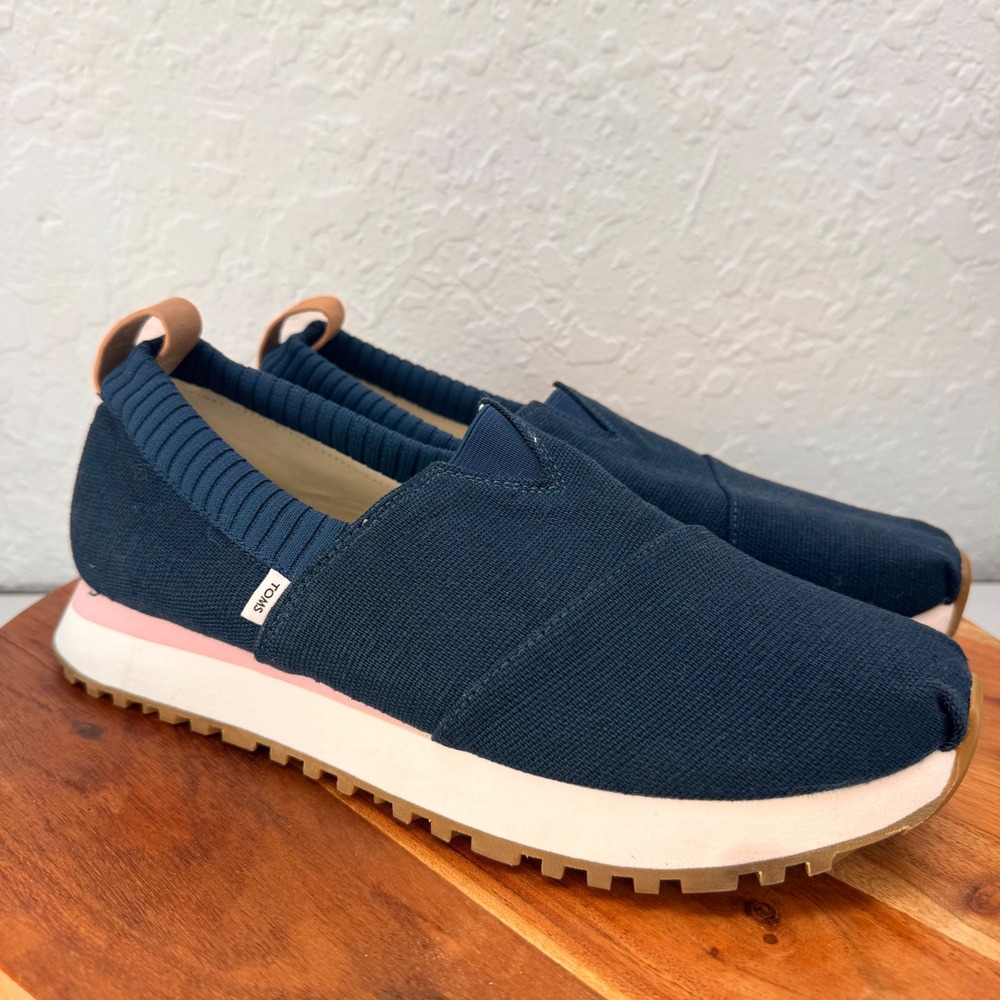 TOMS Mallow Alpargata Womens 9.5 Navy Knit Slip On Platform Sneakers